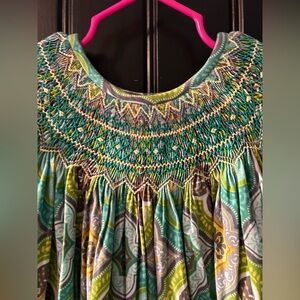 Amazing Smocked Banana Split Dress in Aqua, Yellow & Brown Size 5